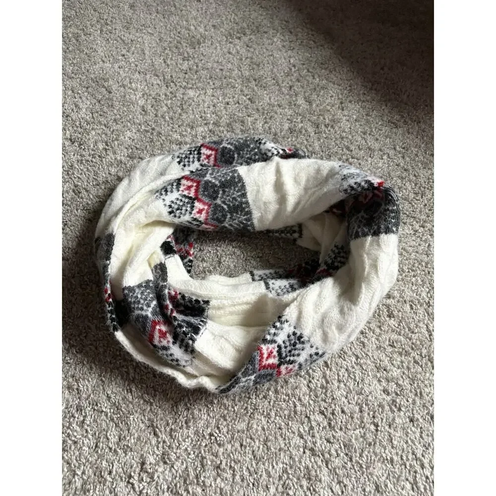 Muk Luks Women's Infinity Scarf Cable Knit White/Red/Black